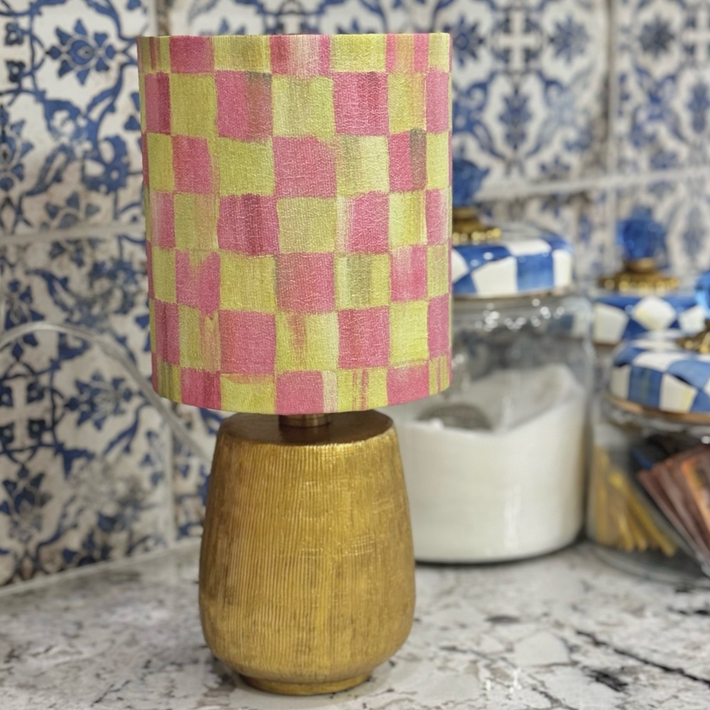 Hand Crafted MacKenzie Childs Rosy Check Small Table Lamp